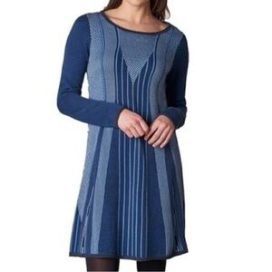 PrAna Fall ‘16 Whitley Navy Cobalt Blue Striped Geometric Knit Sweater Dress S